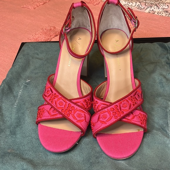 A by Anthropologie pink strappy heals size 7.5 us - Picture 6 of 8